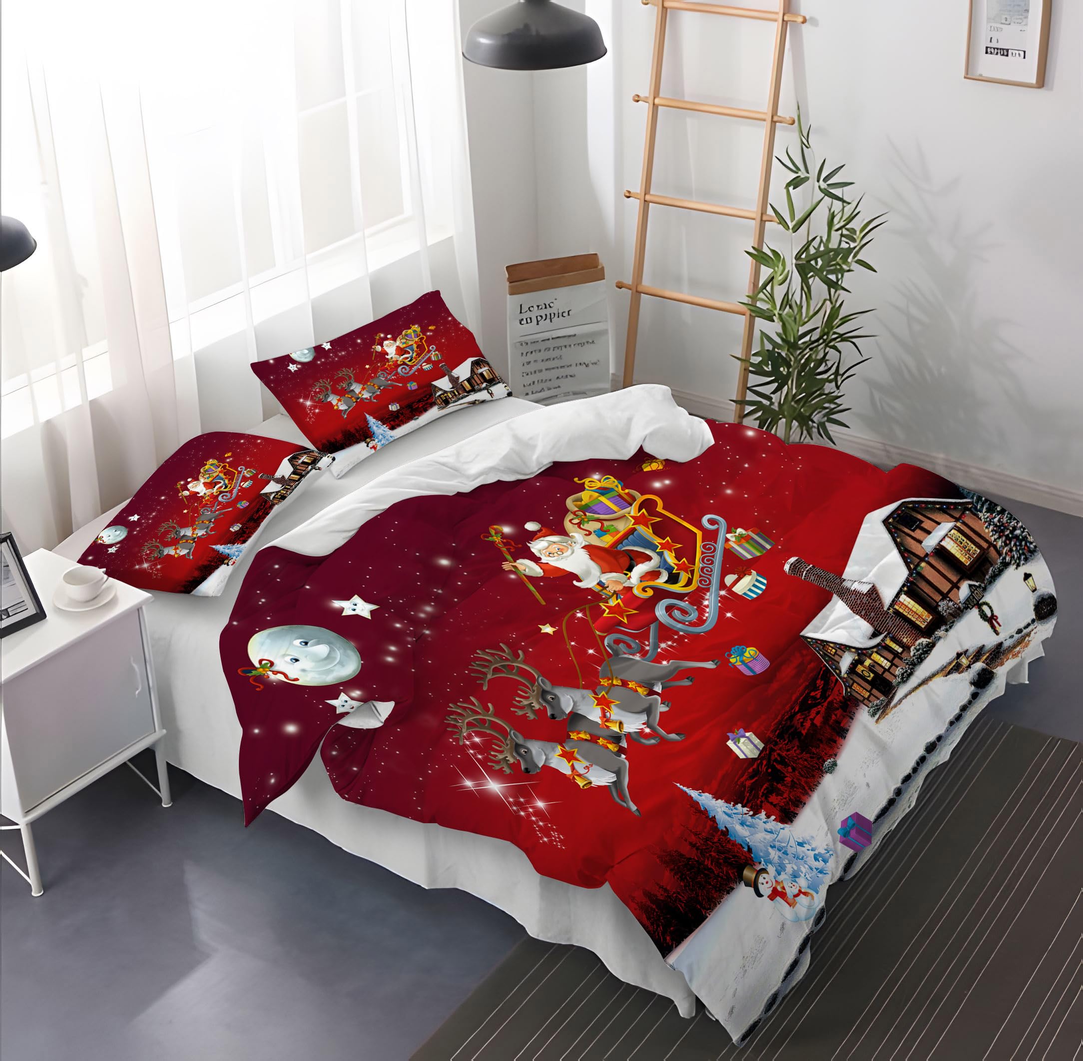 CXYXHW Noel nevresim takımı, 3 parçalı nevresim takımı, Noel Baba